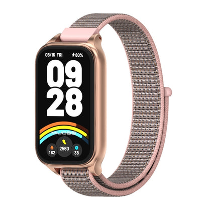For Xiaomi Smart Band 9 Active / Redmi Band 3 Mijobs Metal Shell Nylon Loop Watch Band(Pink Rose Gold) by MIJOBS