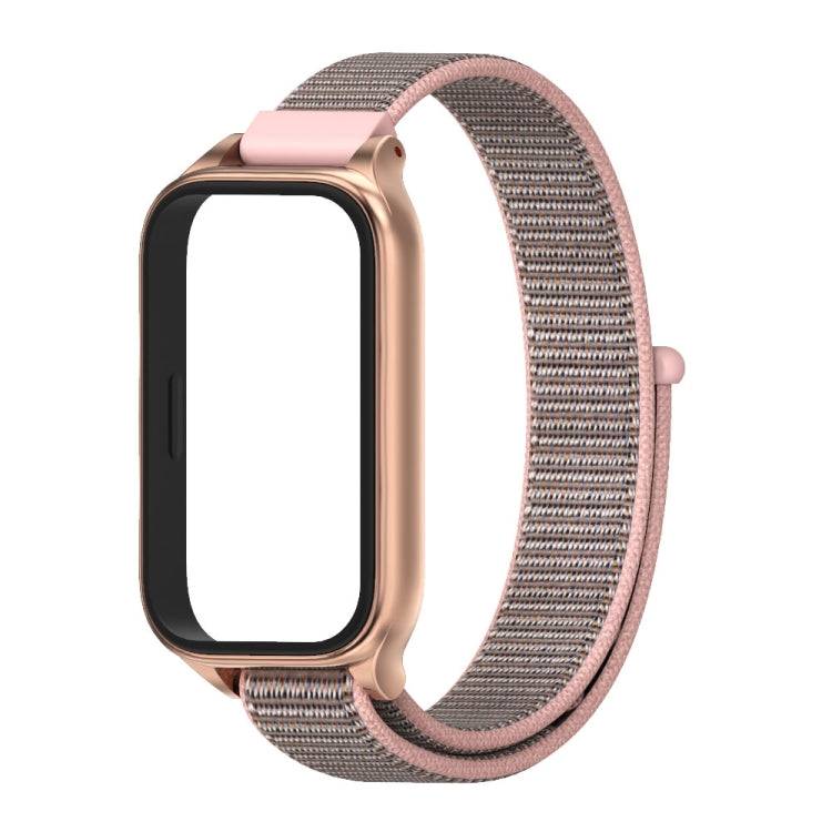 For Xiaomi Smart Band 9 Active / Redmi Band 3 Mijobs Metal Shell Nylon Loop Watch Band(Pink Rose Gold) by MIJOBS
