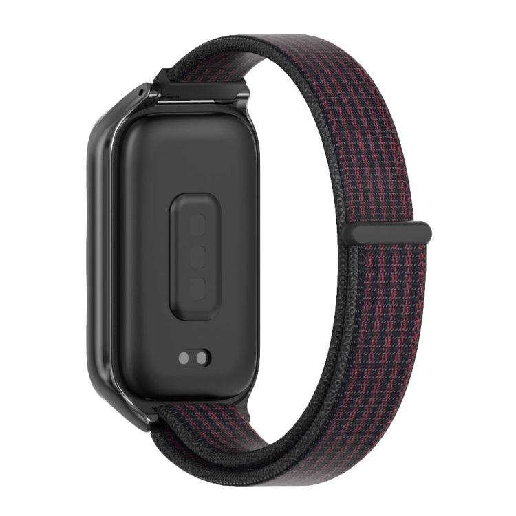 For Xiaomi Smart Band 9 Active / Redmi Band 3 Mijobs Metal Shell Nylon Loop Watch Band(Black Red) by MIJOBS