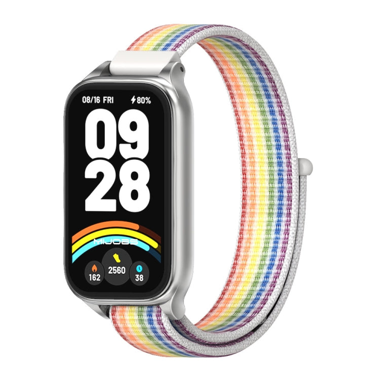 For Xiaomi Smart Band 9 Active / Redmi Band 3 Mijobs Metal Shell Nylon Loop Watch Band(Colorful Silver) by MIJOBS