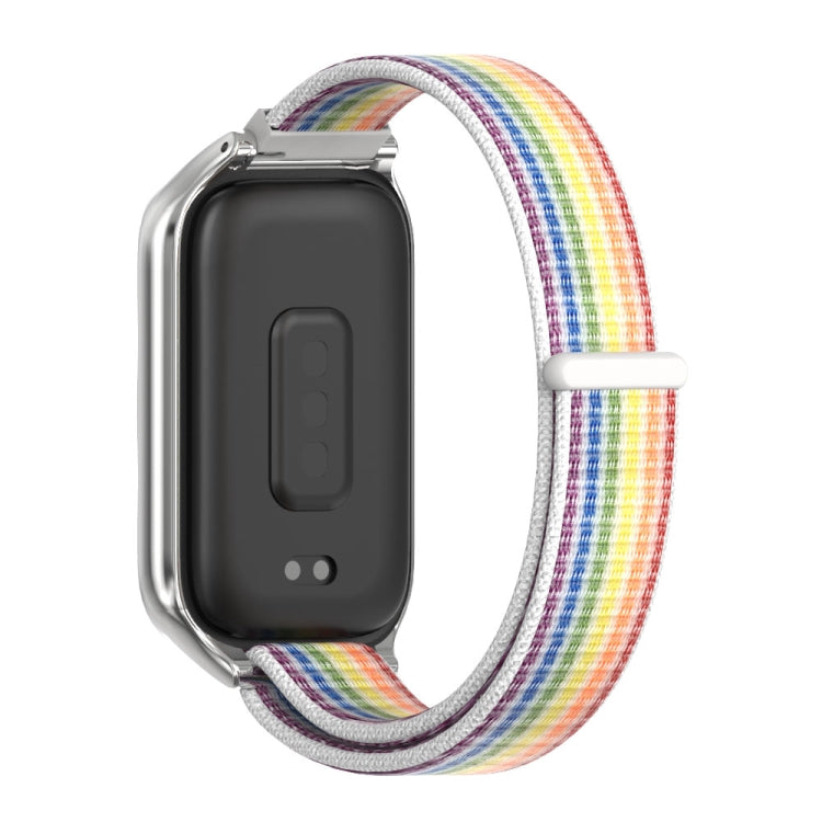 For Xiaomi Smart Band 9 Active / Redmi Band 3 Mijobs Metal Shell Nylon Loop Watch Band(Colorful Silver) by MIJOBS