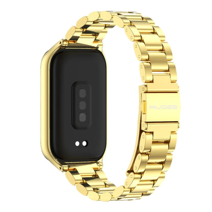 For Xiaomi Smart Band 9 Active / Redmi Band 3 Mijobs Metal Shell Three-Bead Stainless Steel Watch Band(Gold) by MIJOBS