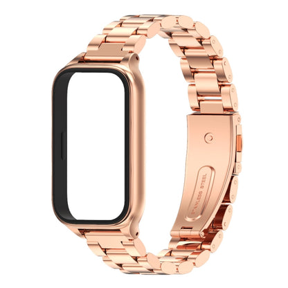 For Xiaomi Smart Band 9 Active / Redmi Band 3 Mijobs Metal Shell Three-Bead Stainless Steel Watch Band(Rose Gold) by MIJOBS