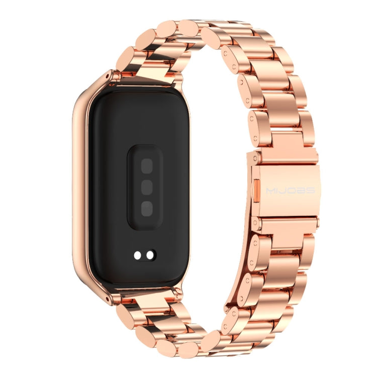 For Xiaomi Smart Band 9 Active / Redmi Band 3 Mijobs Metal Shell Three-Bead Stainless Steel Watch Band(Rose Gold) by MIJOBS