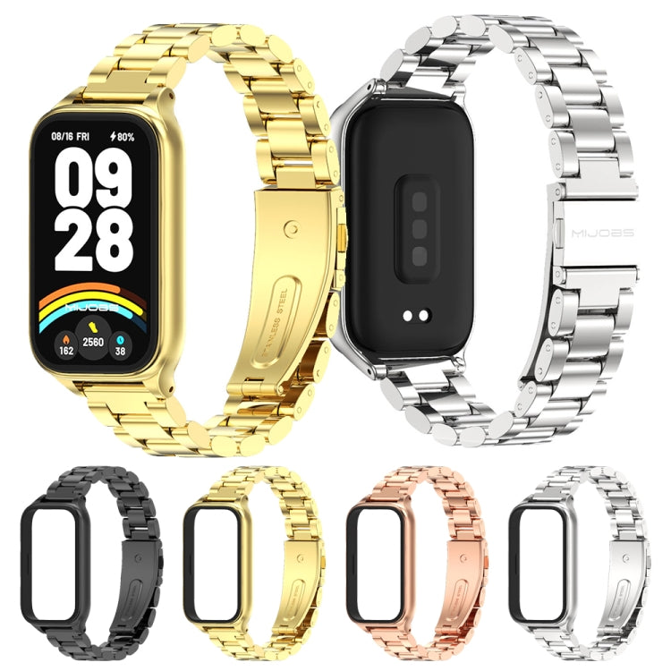 For Xiaomi Smart Band 9 Active / Redmi Band 3 Mijobs Metal Shell Three-Bead Stainless Steel Watch Band(Rose Gold) by MIJOBS
