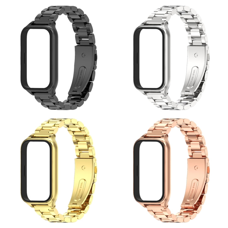 For Xiaomi Smart Band 9 Active / Redmi Band 3 Mijobs Metal Shell Three-Bead Stainless Steel Watch Band(Rose Gold) by MIJOBS