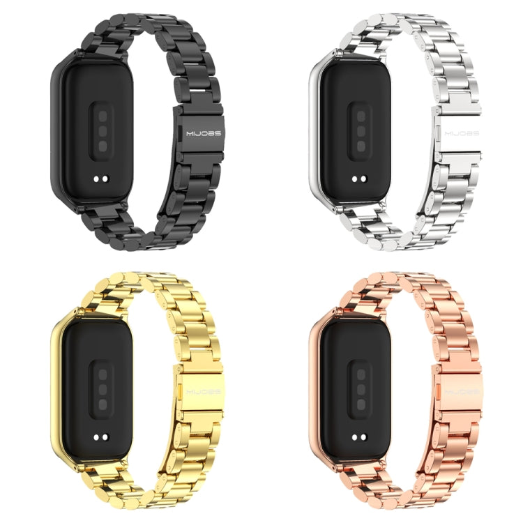 For Xiaomi Smart Band 9 Active / Redmi Band 3 Mijobs Metal Shell Three-Bead Stainless Steel Watch Band(Gold) by MIJOBS