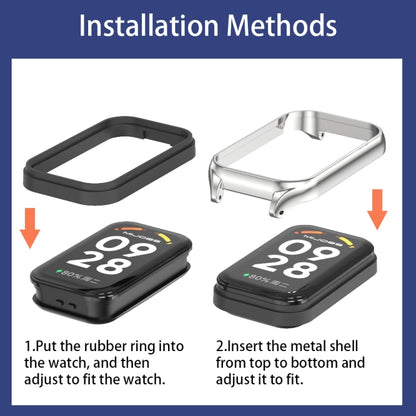 For Xiaomi Smart Band 9 Active / Redmi Band 3 Mijobs Metal Shell Genuine Leather Watch Band(Brown Gold) by MIJOBS