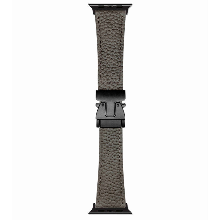 For Apple Watch 46mm / 49mm / 45mm / 44mm Magnetic Parachute Buckle Litchi Genuine Leather Watch Band(Grey) by bashfashion