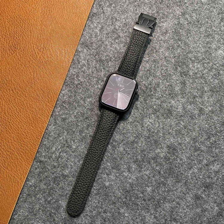 For Apple Watch 46mm / 49mm / 45mm / 44mm Magnetic Parachute Buckle Litchi Genuine Leather Watch Band(Black) by bashfashion