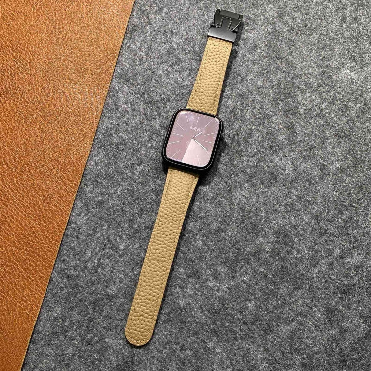For Apple Watch 46mm / 49mm / 45mm / 44mm Magnetic Parachute Buckle Litchi Genuine Leather Watch Band(Milk Apricot) by bashfashion