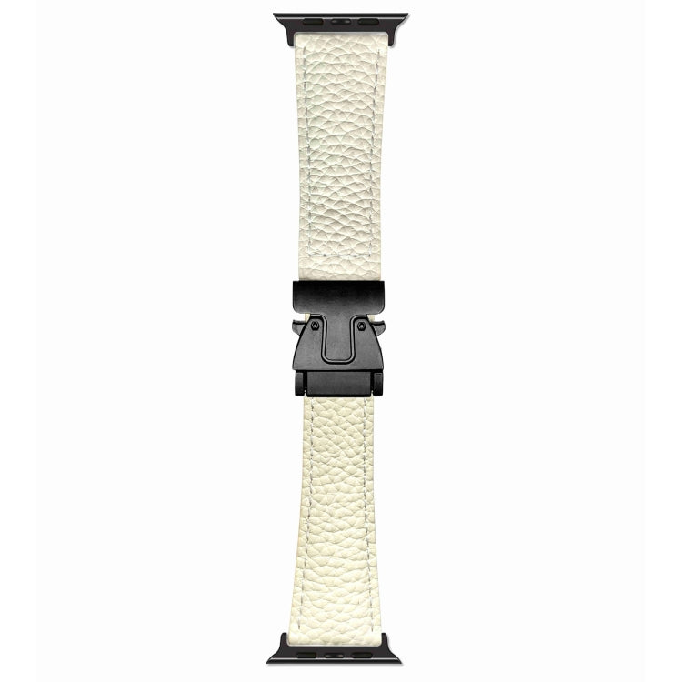 For Apple Watch 46mm / 49mm / 45mm / 44mm Magnetic Parachute Buckle Litchi Genuine Leather Watch Band(Beige) by bashfashion