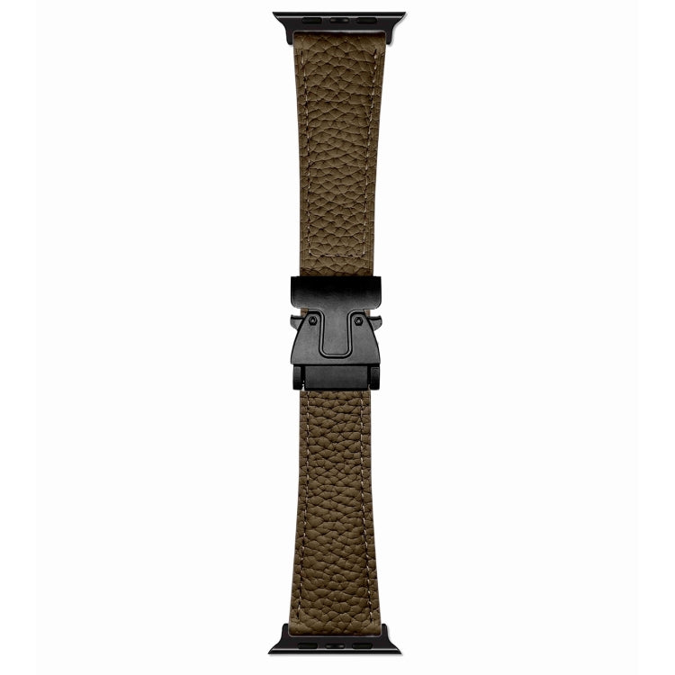 For Apple Watch 46mm / 49mm / 45mm / 44mm Magnetic Parachute Buckle Litchi Genuine Leather Watch Band(Coffee) by bashfashion