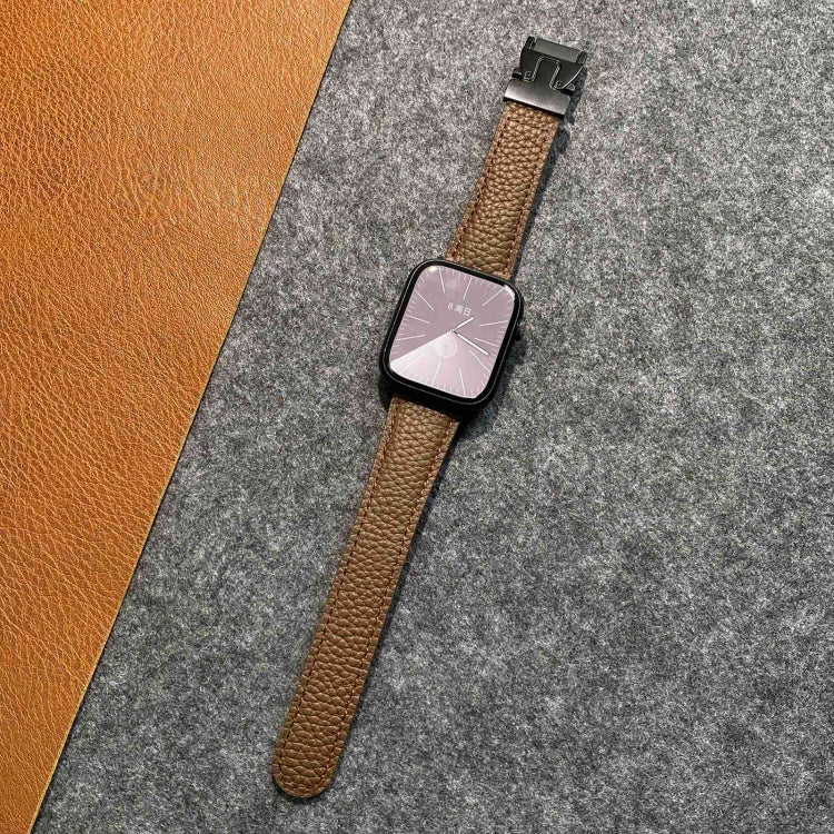 For Apple Watch 46mm / 49mm / 45mm / 44mm Magnetic Parachute Buckle Litchi Genuine Leather Watch Band(Coffee) by bashfashion