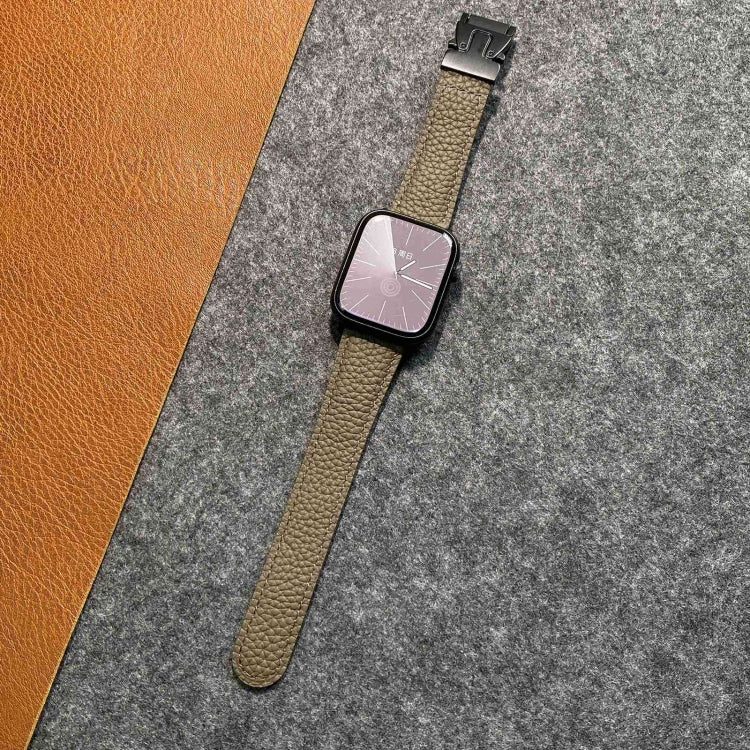 For Apple Watch 42mm / 41mm / 40mm / 38mm Magnetic Parachute Buckle Litchi Genuine Leather Watch Band(Grey) by bashfashion