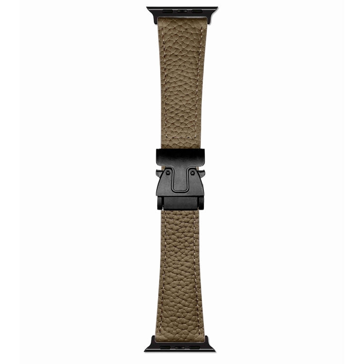 For Apple Watch 42mm / 41mm / 40mm / 38mm Magnetic Parachute Buckle Litchi Genuine Leather Watch Band(Dark Brown) by bashfashion