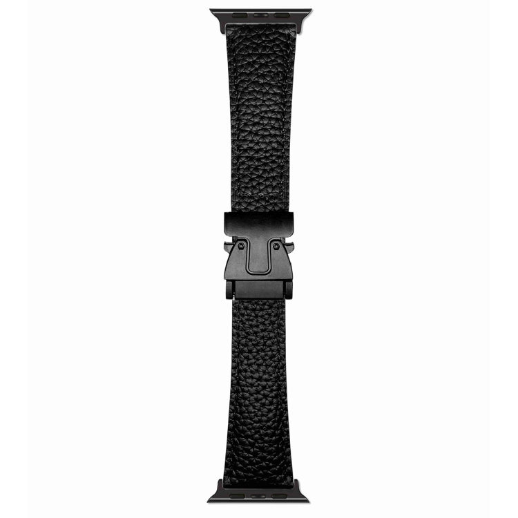 For Apple Watch 42mm / 41mm / 40mm / 38mm Magnetic Parachute Buckle Litchi Genuine Leather Watch Band(Black) by bashfashion
