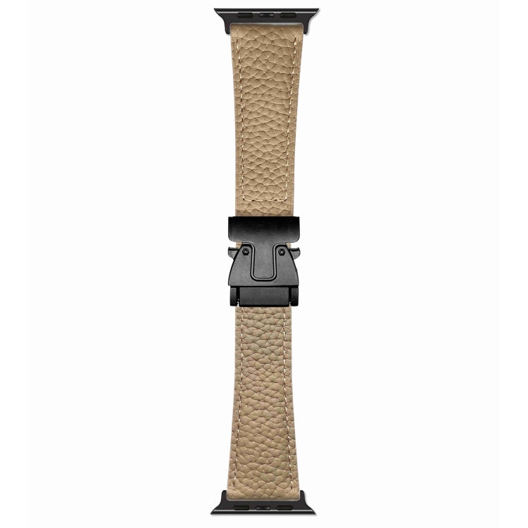 For Apple Watch 42mm / 41mm / 40mm / 38mm Magnetic Parachute Buckle Litchi Genuine Leather Watch Band(Milk Apricot) by bashfashion