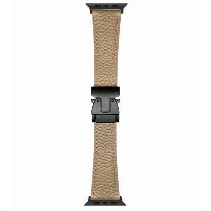 For Apple Watch 42mm / 41mm / 40mm / 38mm Magnetic Parachute Buckle Litchi Genuine Leather Watch Band(Milk Apricot) by bashfashion
