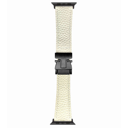 For Apple Watch 42mm / 41mm / 40mm / 38mm Magnetic Parachute Buckle Litchi Genuine Leather Watch Band(Beige) by bashfashion