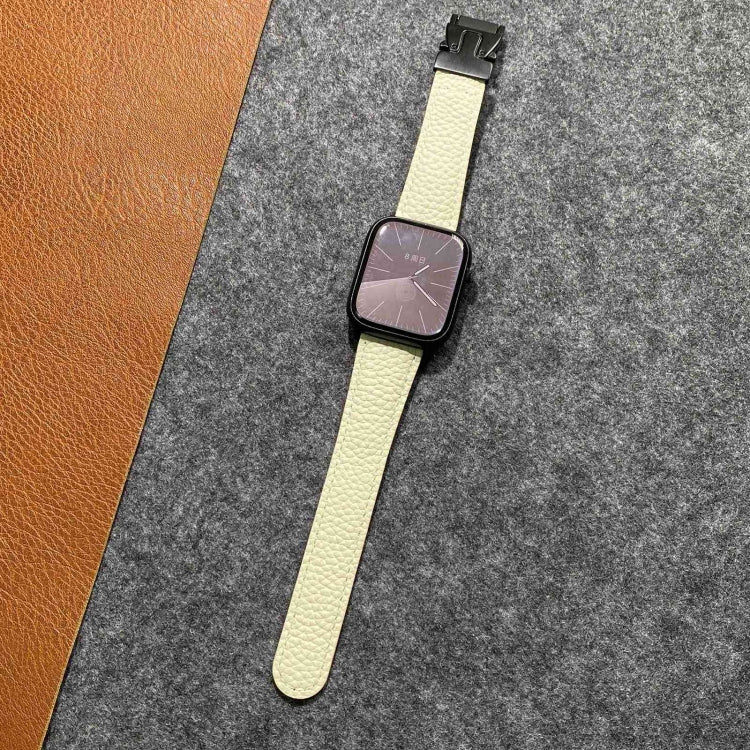 For Apple Watch 42mm / 41mm / 40mm / 38mm Magnetic Parachute Buckle Litchi Genuine Leather Watch Band(Beige) by bashfashion