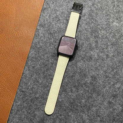 For Apple Watch 42mm / 41mm / 40mm / 38mm Magnetic Parachute Buckle Litchi Genuine Leather Watch Band(Beige) by bashfashion