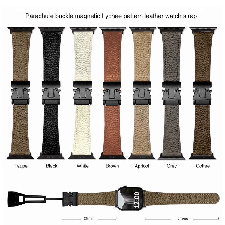 For Apple Watch 46mm / 49mm / 45mm / 44mm Magnetic Parachute Buckle Litchi Genuine Leather Watch Band(Coffee) by bashfashion