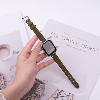 For Apple Watch 46mm / 49mm / 45mm / 44mm Matte Genuine Leather Watch Band(Olive Green) by bashfashion