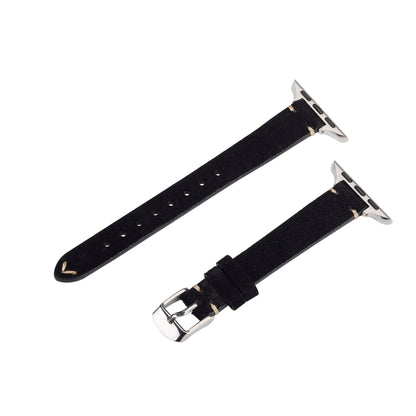 For Apple Watch 46mm / 49mm / 45mm / 44mm Matte Genuine Leather Watch Band(Black) by bashfashion