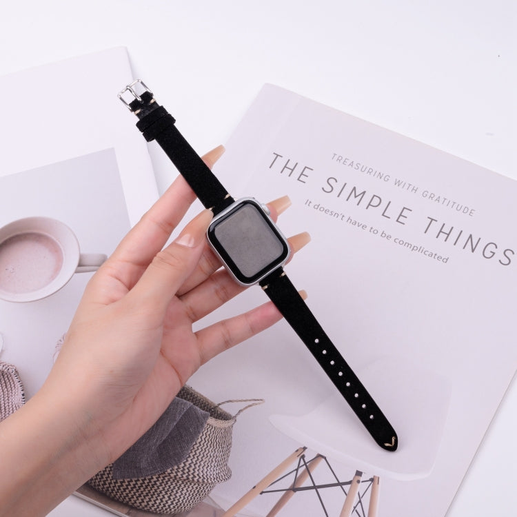 For Apple Watch 46mm / 49mm / 45mm / 44mm Matte Genuine Leather Watch Band(Black) by bashfashion