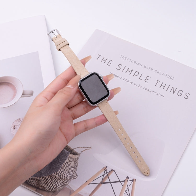 For Apple Watch 42mm / 41mm / 40mm / 38mm Matte Genuine Leather Watch Band(Khaki) by bashfashion