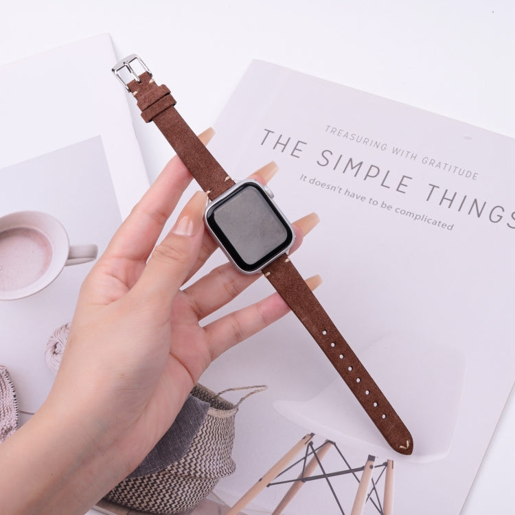 For Apple Watch 42mm / 41mm / 40mm / 38mm Matte Genuine Leather Watch Band(Coffee) by bashfashion
