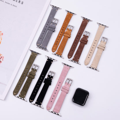 For Apple Watch 46mm / 49mm / 45mm / 44mm Matte Genuine Leather Watch Band(Khaki) by bashfashion