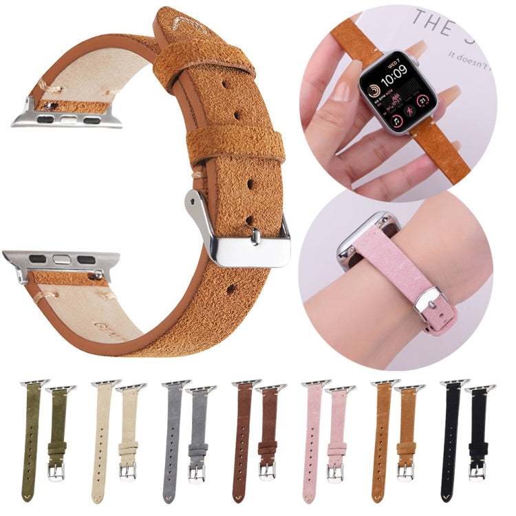 For Apple Watch 46mm / 49mm / 45mm / 44mm Matte Genuine Leather Watch Band(Brown) by bashfashion