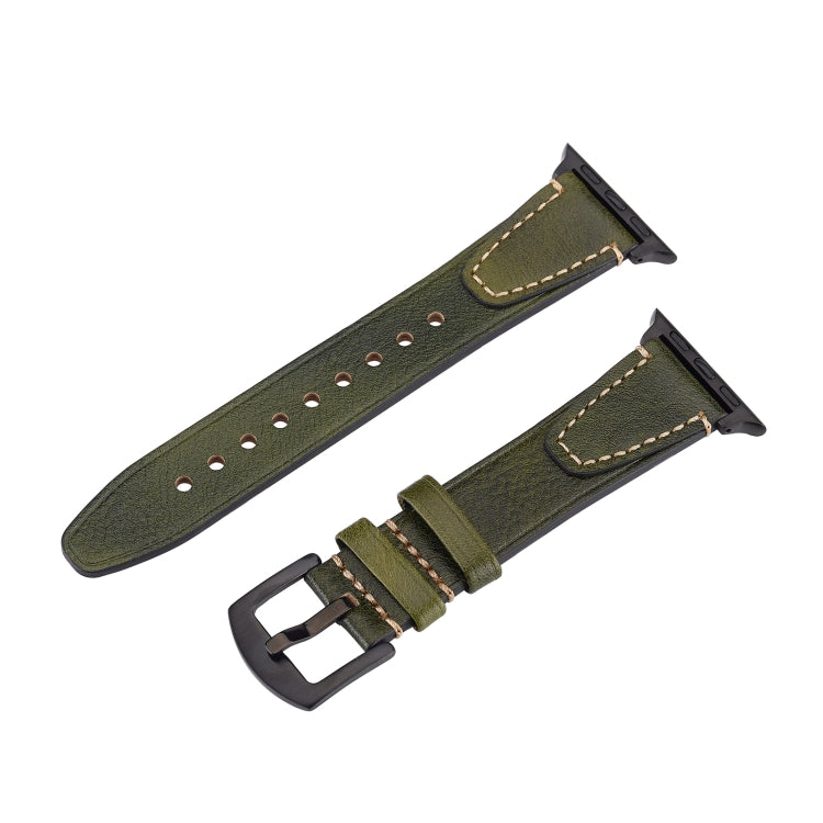 For Apple Watch 46mm / 49mm / 45mm / 44mm U-shape Genuine Leather Watch Band(Green) by bashfashion