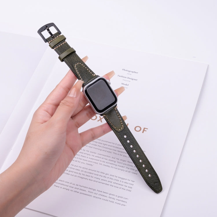 For Apple Watch 46mm / 49mm / 45mm / 44mm U-shape Genuine Leather Watch Band(Green) by bashfashion