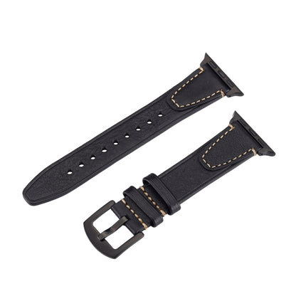 For Apple Watch 46mm / 49mm / 45mm / 44mm U-shape Genuine Leather Watch Band(Black) by bashfashion