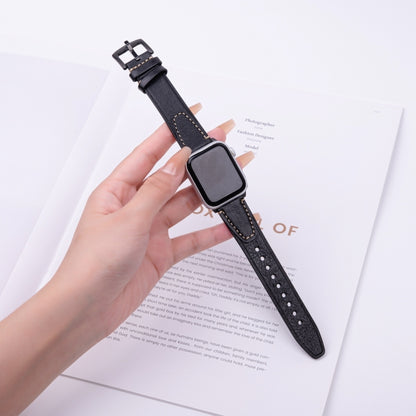 For Apple Watch 46mm / 49mm / 45mm / 44mm U-shape Genuine Leather Watch Band(Black) by bashfashion