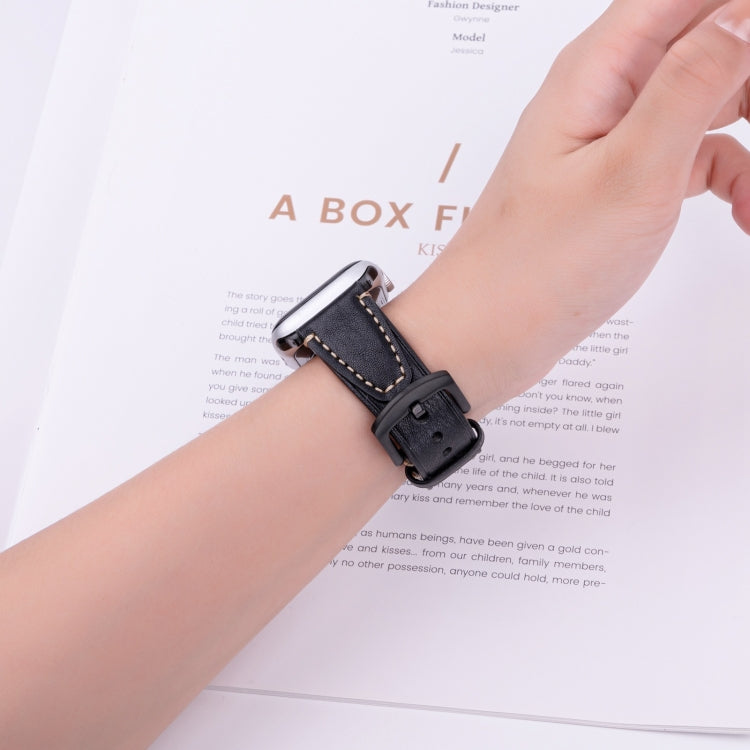For Apple Watch 46mm / 49mm / 45mm / 44mm U-shape Genuine Leather Watch Band(Black) by bashfashion