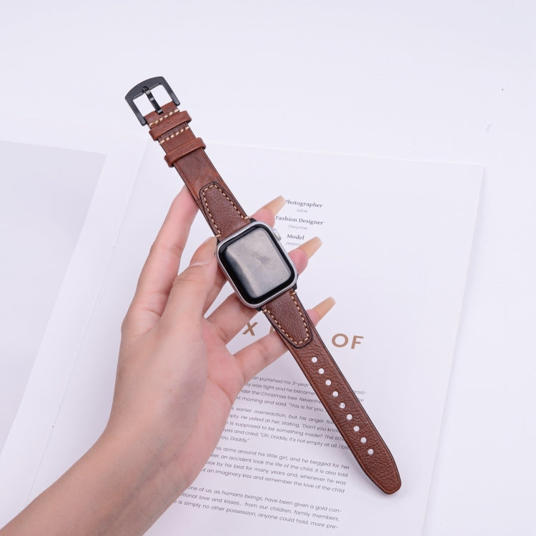 For Apple Watch 46mm / 49mm / 45mm / 44mm U-shape Genuine Leather Watch Band(Red Brown) by bashfashion
