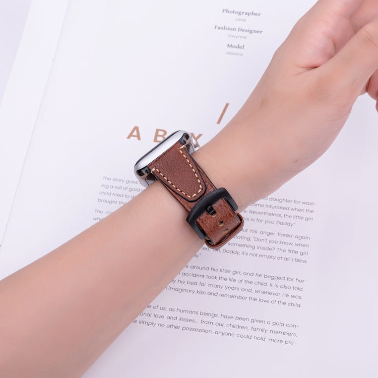 For Apple Watch 46mm / 49mm / 45mm / 44mm U-shape Genuine Leather Watch Band(Red Brown) by bashfashion
