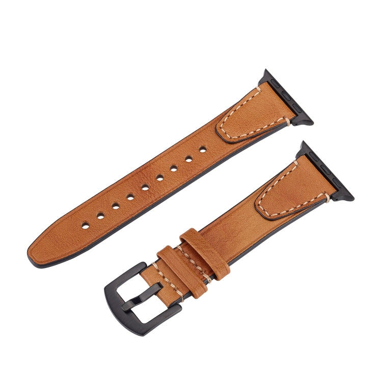 For Apple Watch 46mm / 49mm / 45mm / 44mm U-shape Genuine Leather Watch Band(Light Brown) by bashfashion