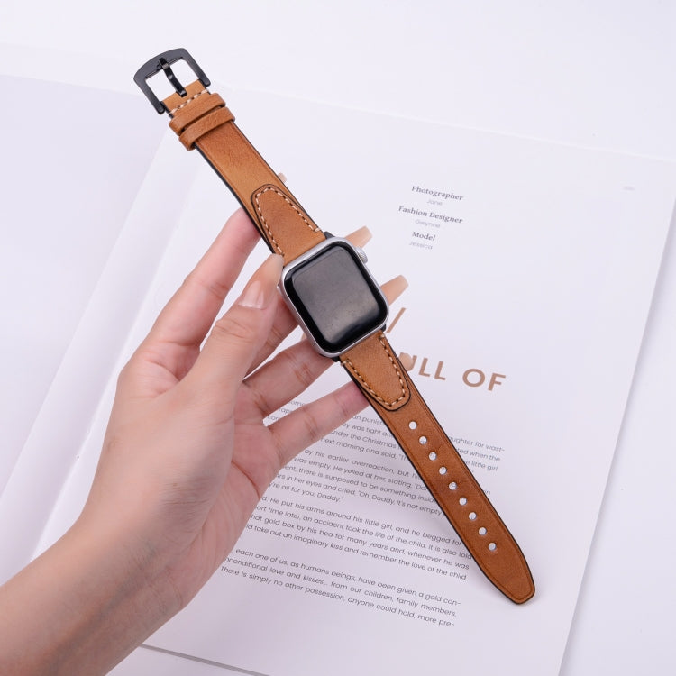 For Apple Watch 46mm / 49mm / 45mm / 44mm U-shape Genuine Leather Watch Band(Light Brown) by bashfashion