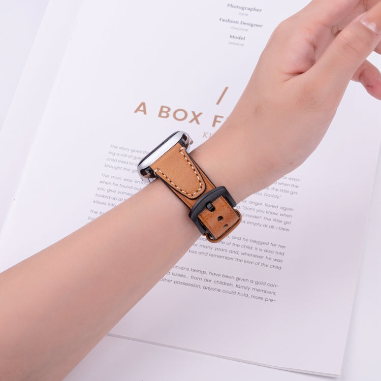 For Apple Watch 46mm / 49mm / 45mm / 44mm U-shape Genuine Leather Watch Band(Light Brown) by bashfashion