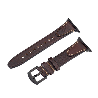 For Apple Watch 46mm / 49mm / 45mm / 44mm U-shape Genuine Leather Watch Band(Coffee) by bashfashion
