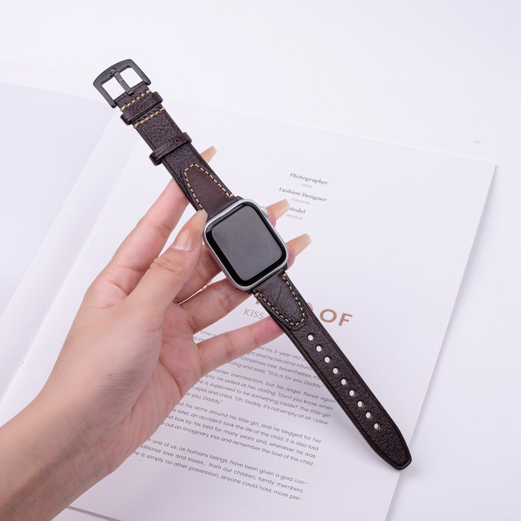 For Apple Watch 46mm / 49mm / 45mm / 44mm U-shape Genuine Leather Watch Band(Coffee) by bashfashion