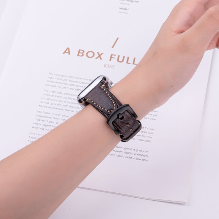 For Apple Watch 46mm / 49mm / 45mm / 44mm U-shape Genuine Leather Watch Band(Coffee) by bashfashion
