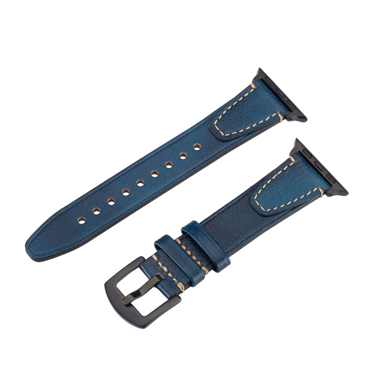 For Apple Watch 42mm / 41mm / 40mm / 38mm U-shape Genuine Leather Watch Band(Blue) by bashfashion