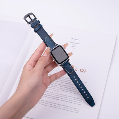 For Apple Watch 42mm / 41mm / 40mm / 38mm U-shape Genuine Leather Watch Band(Blue) by bashfashion