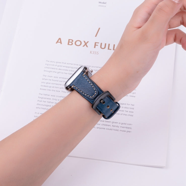 For Apple Watch 42mm / 41mm / 40mm / 38mm U-shape Genuine Leather Watch Band(Blue) by bashfashion